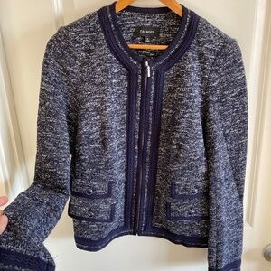 TALBOTS Classic ladies Tweed Type Jacket Traditional Navy and White Sz 8